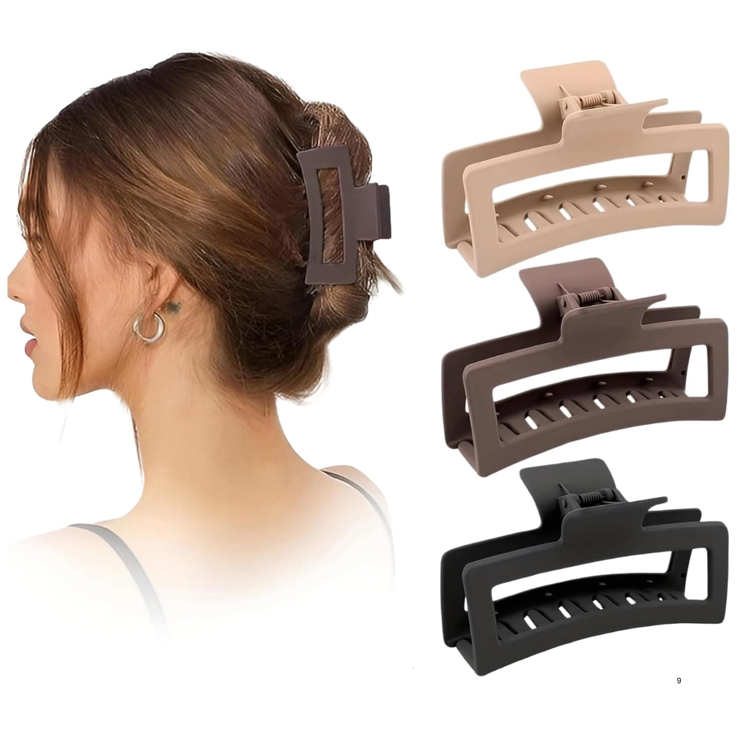 ANNA CREATIONS 3 Pcs Korean Large Matte Hair Claw Clips for Thick Hair 10.4cm Premium Strong Hold Long Thin Thick Hair Clips Fashion Big Hairclip Hair Accessories Clutches Women and Girls