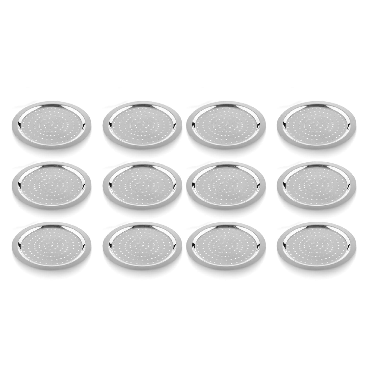 MS WORLD Stainless Steel Hole Lid | Lid Covers for Utensils | Milk Cover Plate| Steel Jali Plate | Steel Cover Lids for Kitchen | Size - 14 cm | Weight - 40 g (Pack of 12)
