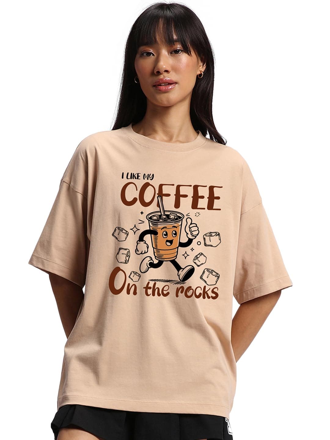 Bewakoof Women's Cotton Oversized Fit Half Sleeve Round Neck T-Shirt | Casual wear | Streetwear | Oversized Tshirt for Woman Cotton| Baggy