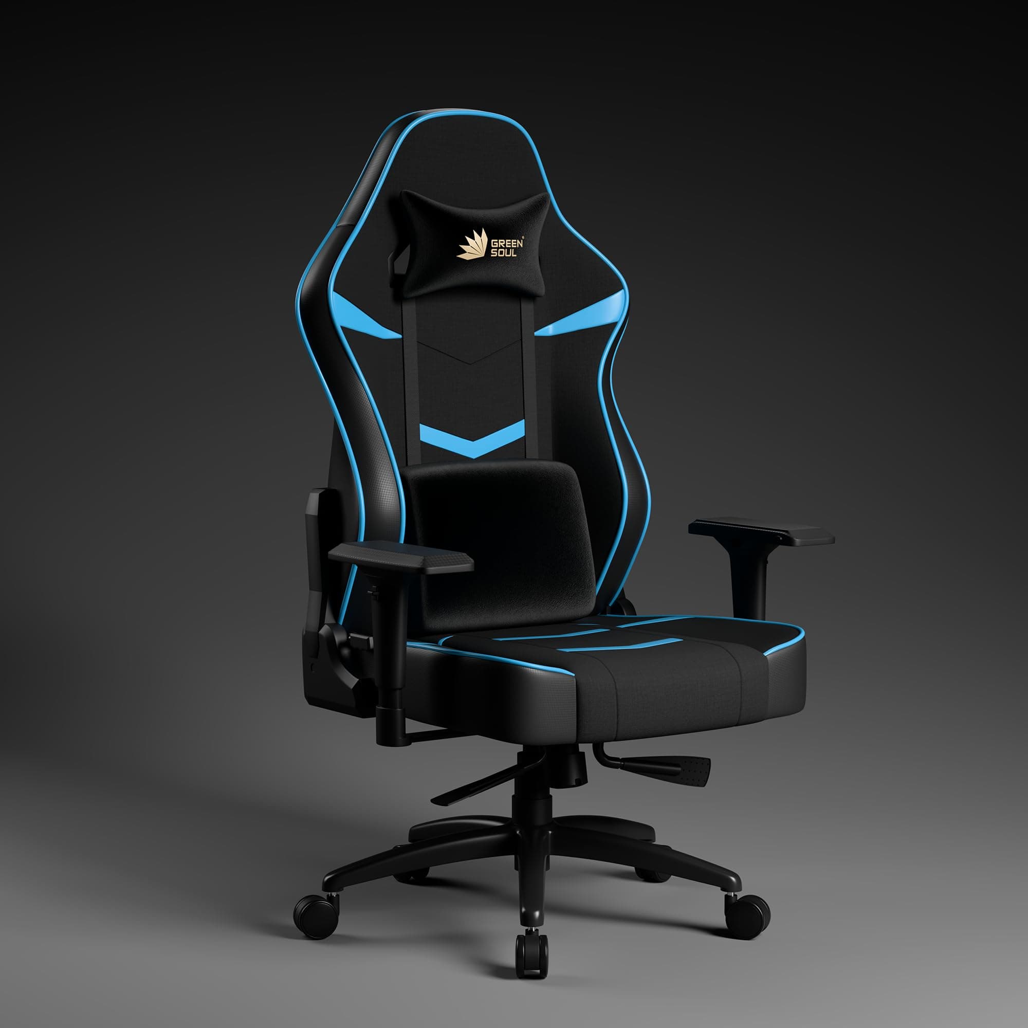 Green Soul Monster Ultimate Series S | Multi-Functional Ergonomic Gaming & OfficeChair | Premium Spandex & PU Leather Fabric | Adjustable Neck, Lumbar Pillow | 4D Adjustable Armrests (Black Blue)