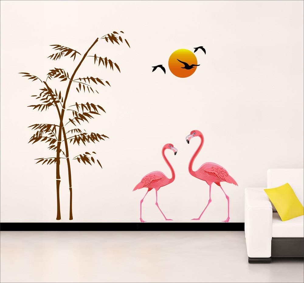 Ghar Kraft Sunset Tree Bird with Swan Couple Wall Sticker | PVC Vinyl Self Adhesive Wall Sticker for Living Room, Bedroom, Hall & Home Decor | 120 cm x 120 cm Multicolour