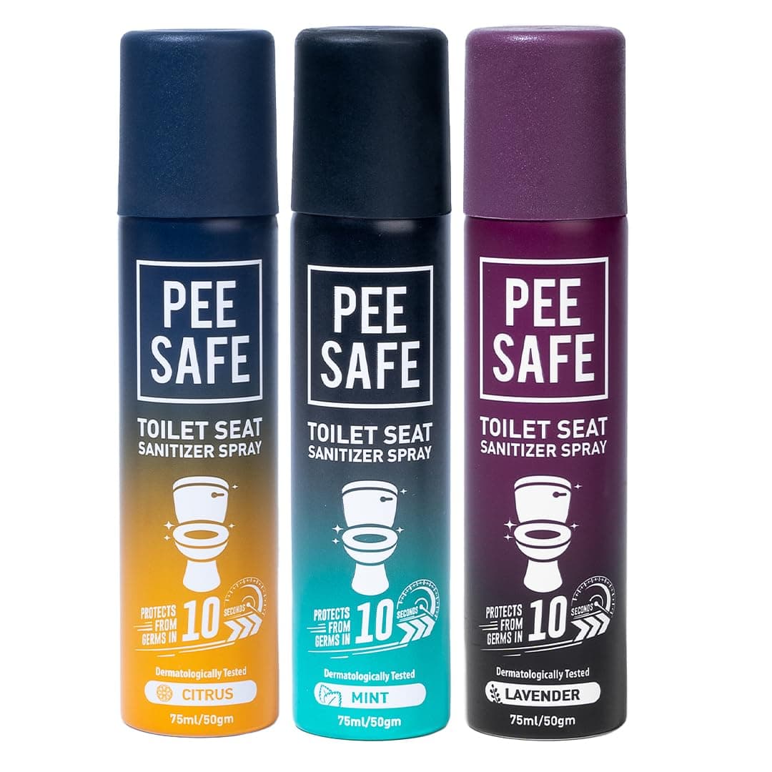 Pee Safe Toilet Seat Sanitizer Spray (Citrus, Mint, Lavender - Pack of 3) | Reduces the Risk Of UTI & Other Infections | Protects From 99.9% Germs In 10 Seconds & Travel Friendly | Anti Odour | 75 ml