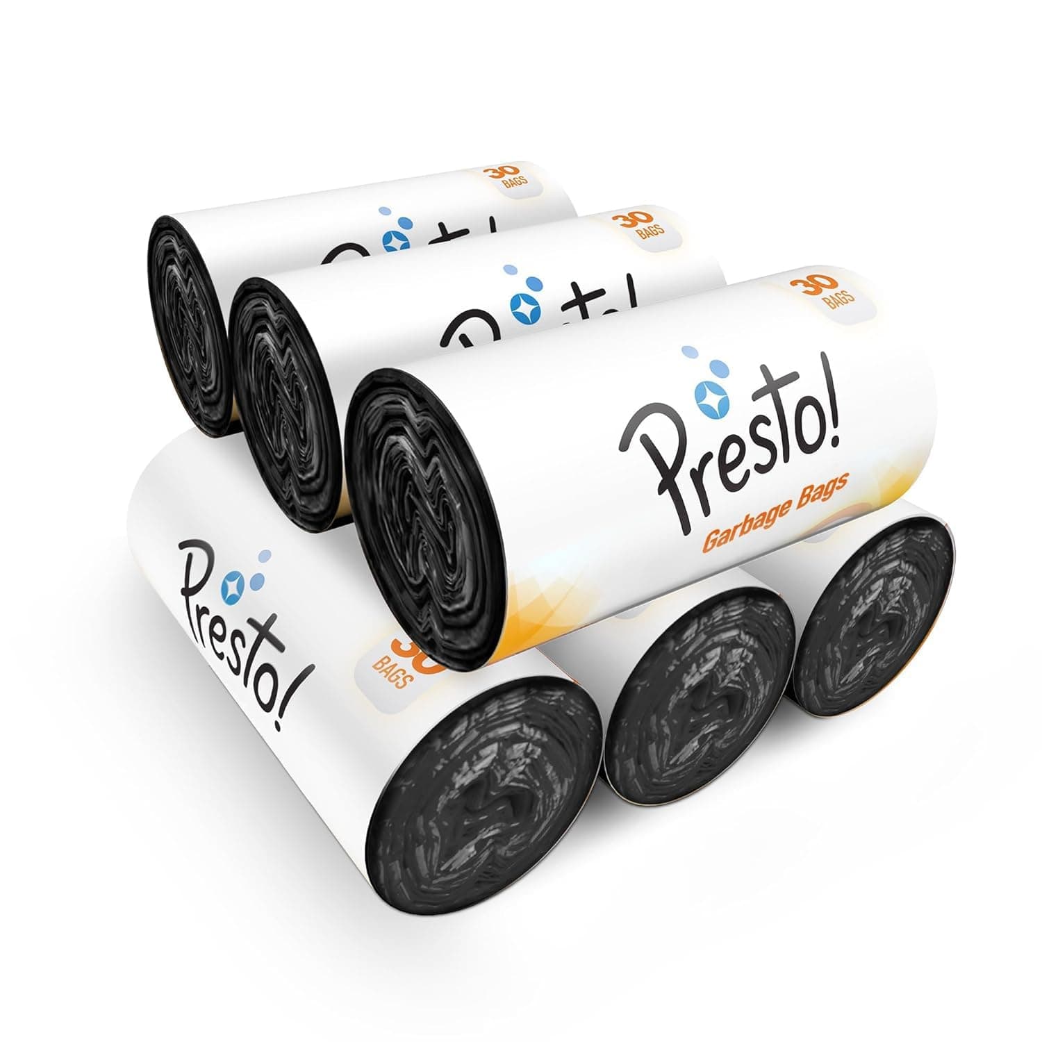 Amazon Brand - Presto! Garbage Bags | Large | 90 Count | 15 Bags X 6 Rolls | 24 X 32 Inches | For Dry & Wet Waste | Black
