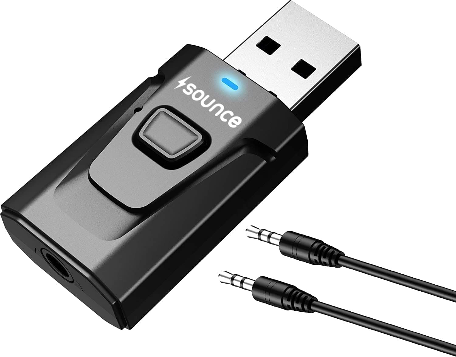 Sounce 2 in 1 Bluetooth 5.0 Transmitter Receiver | 3.5mm Stereo Audio Adapter with Mic | Portable Design | Driverless Plug and Play | Easy Slide Switch Mode | 50m Range | Compatible with Car, Aux