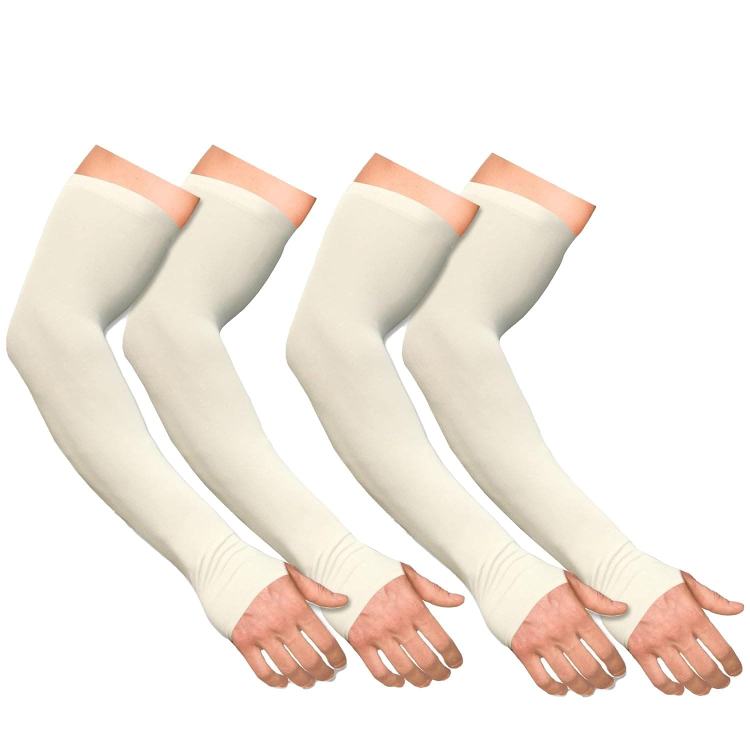 Boldfit Arm Sleeves for Men & Women UV Protection Hand Sleeve with Thumb for Boys & Girls Sun Protection Cover for Running, Bike Riding, Cricket - Off-White- 2 Pair