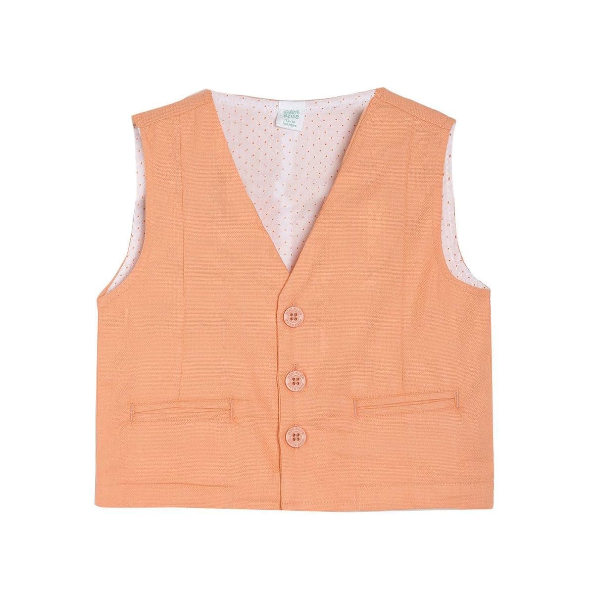miniklub Baby Front Open Sleeveless Woven Cotton Waist Coat (Orange Color)