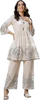 Stylum Women's Floral & Embroidered Cotton Short Kurti Palazzo Set