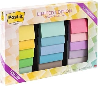Post-It Super Sticky Notes, Limited Edition Color Collection, 3x3 in, 15 Pads/Pack, 45 Sheets/Pad