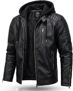 Blaq Ash Men's Faux Leather Biker Jacket with Removable Hood, Quilted Shoulder, Dark Brown
