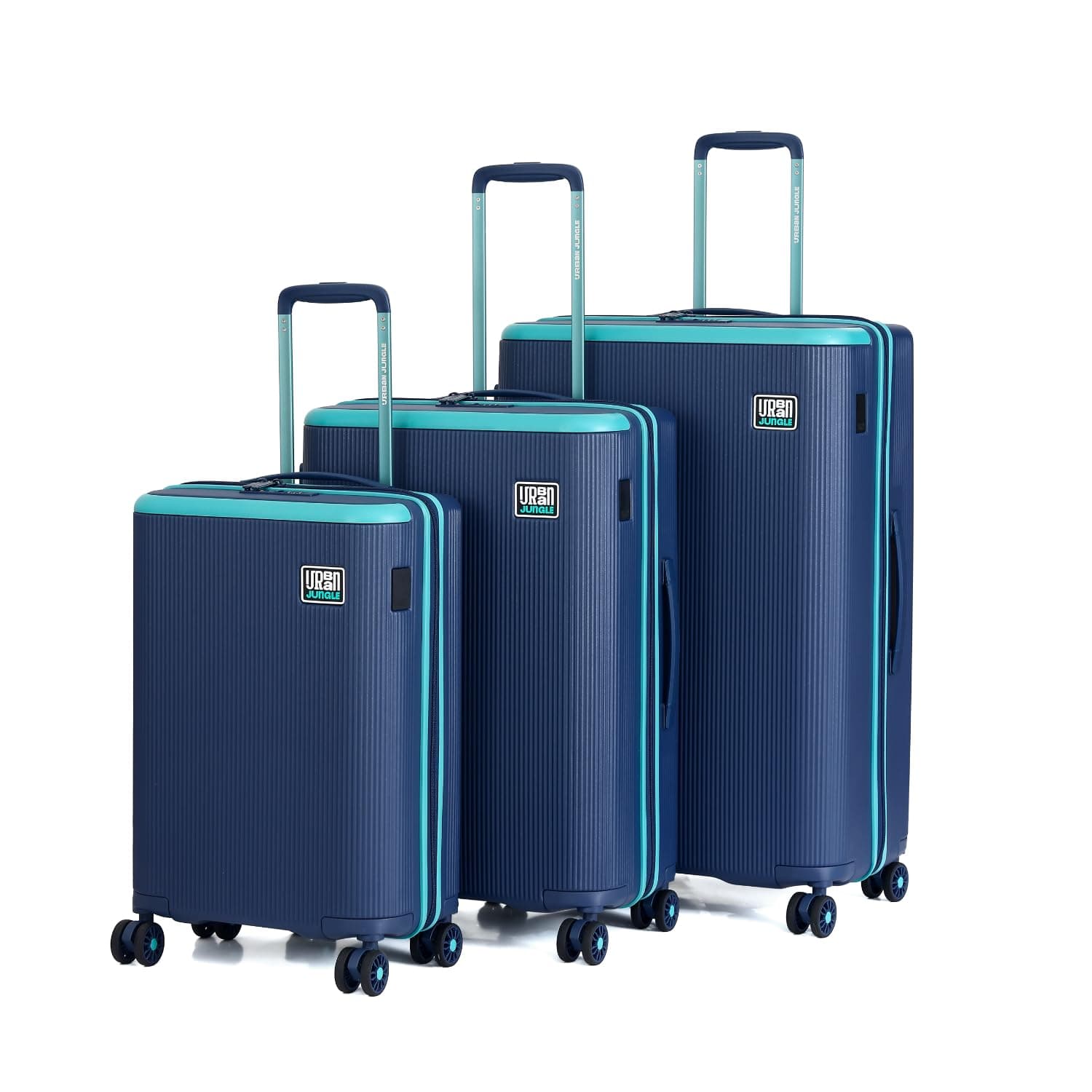 Urban Jungle Lumolite Trolley Bag Set of 3 Hardside Polycarbonate Small, Medium, Large (75,65,55 cm) Light Weight Suitcase with, 8 Spinner Wheels & TSA Lock Travelling Luggage for Men&Women|Navy Blue
