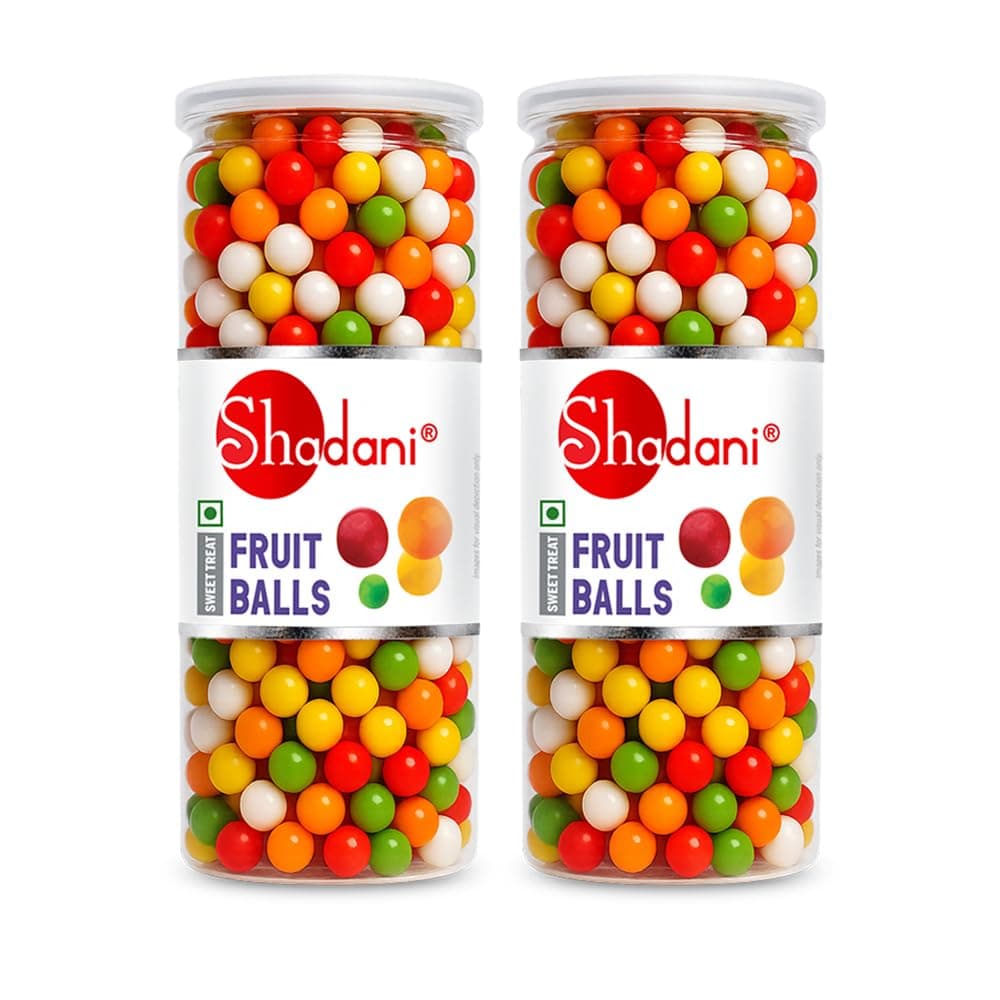 Shadani Fruit Balls (240g) | Mixed Fruit Flavour Candy Ball's | Sweet and Colorful Candy | Assorted Chewy Mixed Candies | Strawberry, Mango, Litchi, Guava & Banana Flavours | Colorful Soft Treat (Mixed-Fruit, Fruit Balls Big Pack, Pack of 2)