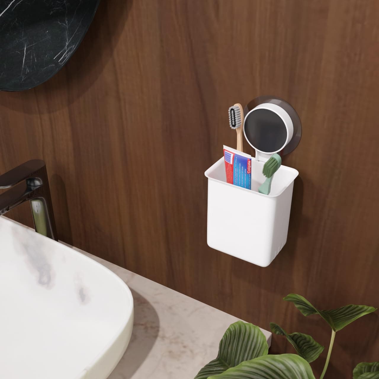 ELMVIA Plastic Wall Mounted Self Adhesive, Toothbrush Holder/Toothbrush Holders for Toothbrushes, Toothpaste, Shaver, Razor & Brush Holder for Bathroom (1PCS)