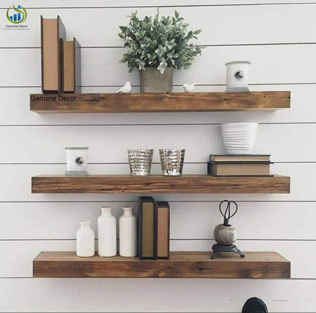 Genuine Decor 17inch Floating Shelves for Wall, Rustic Rosewood Farmhouse Invisible Shelf Set for Drywall Storage Rack Display Ledge for Bathroom Kitchen Bedroom Living Room Office - (Brown)