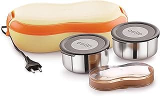 CELLO Atom Electric Lunch Box for Office Use Beige | Set of 2 Steel Containers, Cool Touch Outer Body, Hot Food In Quick Minutes | Airtight Leak Proof Stainless Steel Tiffin Box For Daily Use & Travel