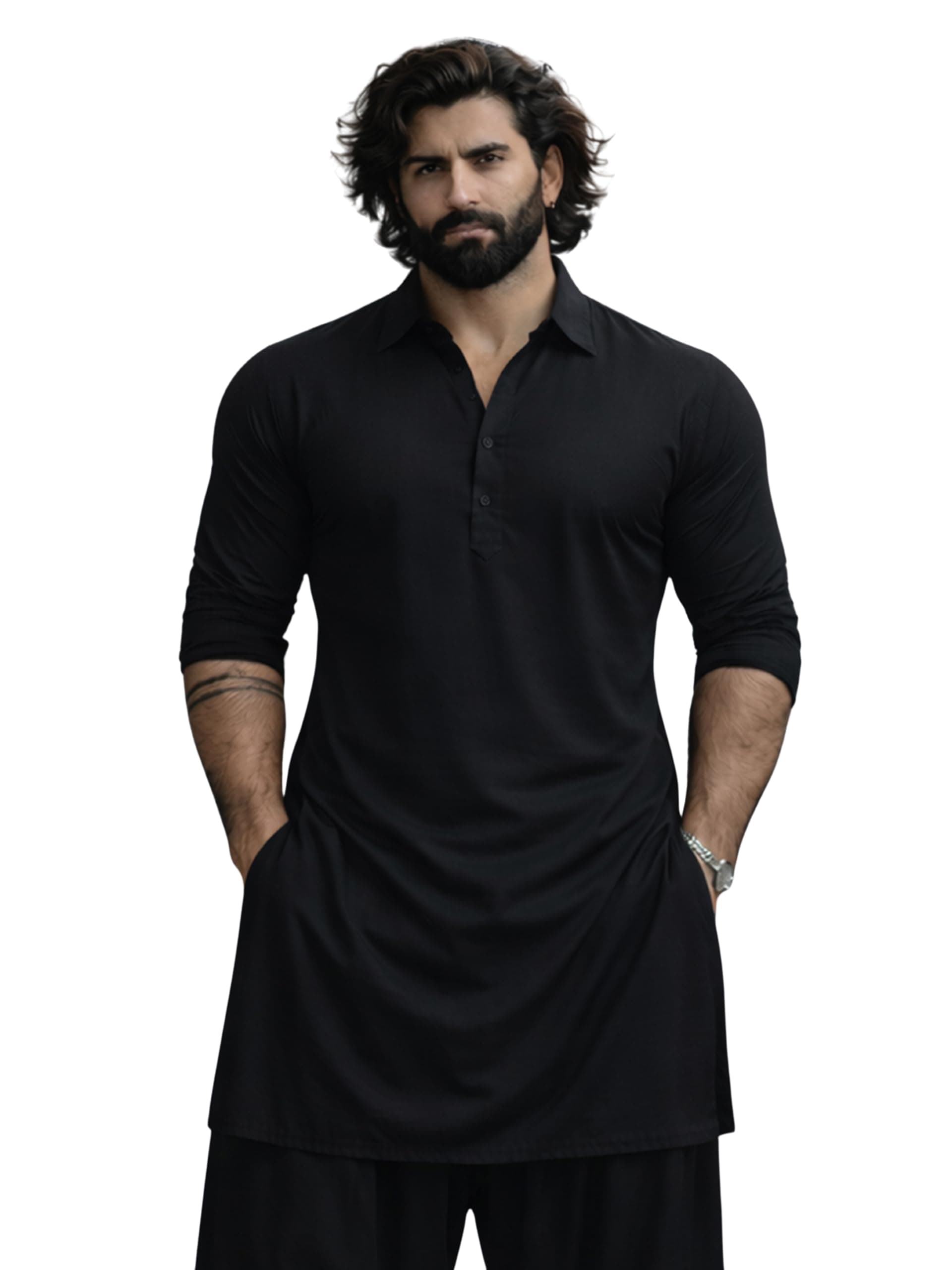 VASTRAMAY Men VASTRAMAY Men's Black And White Viscose Pathani