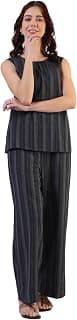 W for Woman Black Yarn Dyed Striped Sleeveless Top and Pants Co-ord Set