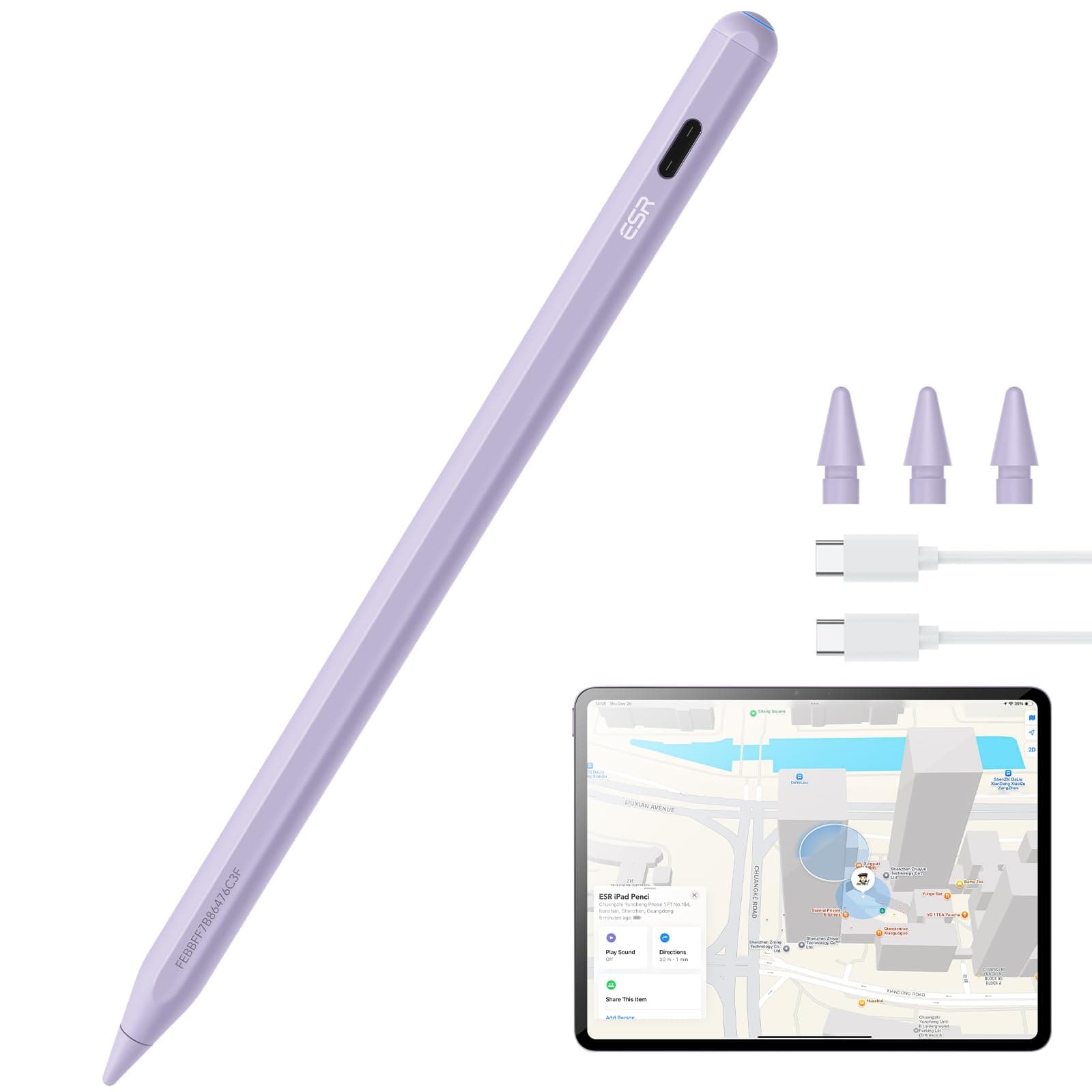 ESR Geo Digital iPad Pencil for iPad 2018-2026, Find My, Easy Shortcuts | Work with Apple Find My, for iPad (A16) 11/10/9/8 Gen & Air 13/11 & Pro 12.9/13/11 & Mini 7/6/5, Purple(No Wireless Charging)