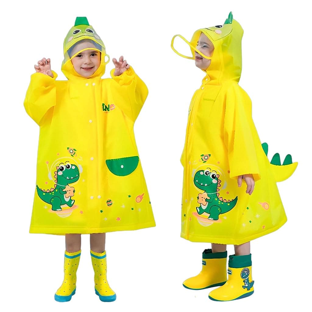 PATPAT® Rain Coat for Kids Long Raincoat Clear Wide Brim Hooded Poncho Safe Reflective Strip Students Knee-length EVA Rain Coat Packable Outdoor Coats for Kids