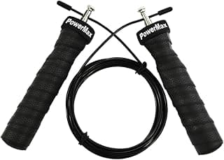 PowerMax Fitness JS-3 Skipping Rope for Unisex Adults, Tangle free Jumping Rope with Adjustable Rope length for Training, Exercise, Weight Loss, Crossfit, Boxing and HIIT Workouts (Colour - Black)
