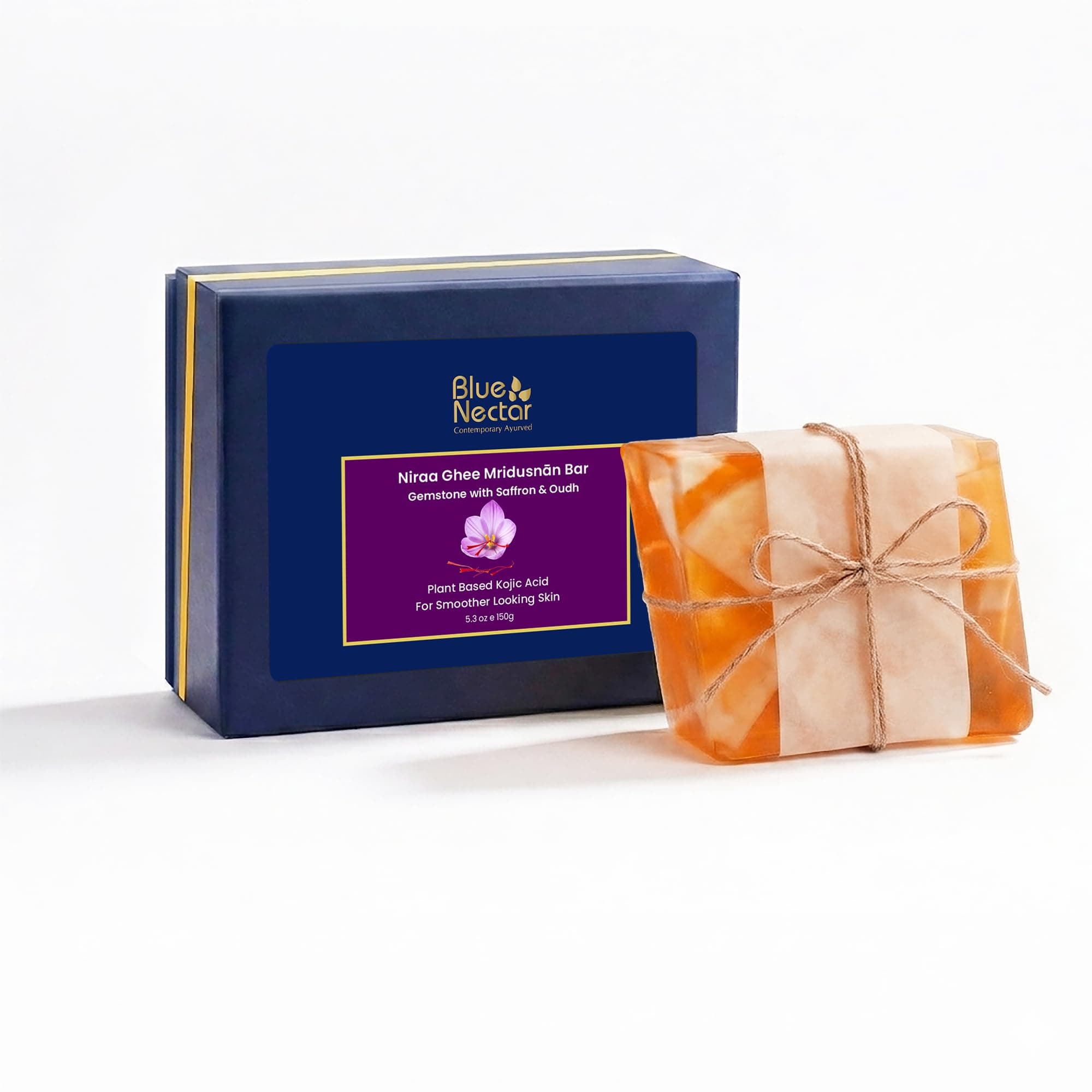 Blue Nectar Ghee Soap with Saffron & Oudh | Ayurvedic Body Soap Bar for Smoother Skin | Natural Glutathione, Kojic Acid & Glycerine | Sulphate & Paraben Free (150 g)