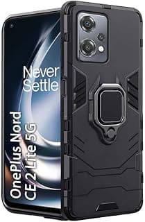 TheGiftKart Tough Armor Bumper Back Case Cover for OnePlus Nord CE 2 LITE 5G | Ring Holder & Kickstand in-Built | 360 Degree Protection Back Case for OnePlus Nord CE 2 Lite 5G (PC & TPU, Black)