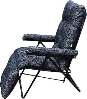Spacecrafts Recliner Folding Easy Chair | 5 Adjustable Postions | Cushioning | Portable & Space Saving Easy Chair For Home Relax Old Age | Grey Checked, Mild Steel
