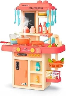 Cable World® Kitchen Playset for Kids, Kitchen Set for Toddler with Gas Sound & Light, Cooking Stove with Steam,Toy Kitchen Accessories with Running Water,Kitchen Toys for Kids Girls Boys (42 Pcs)