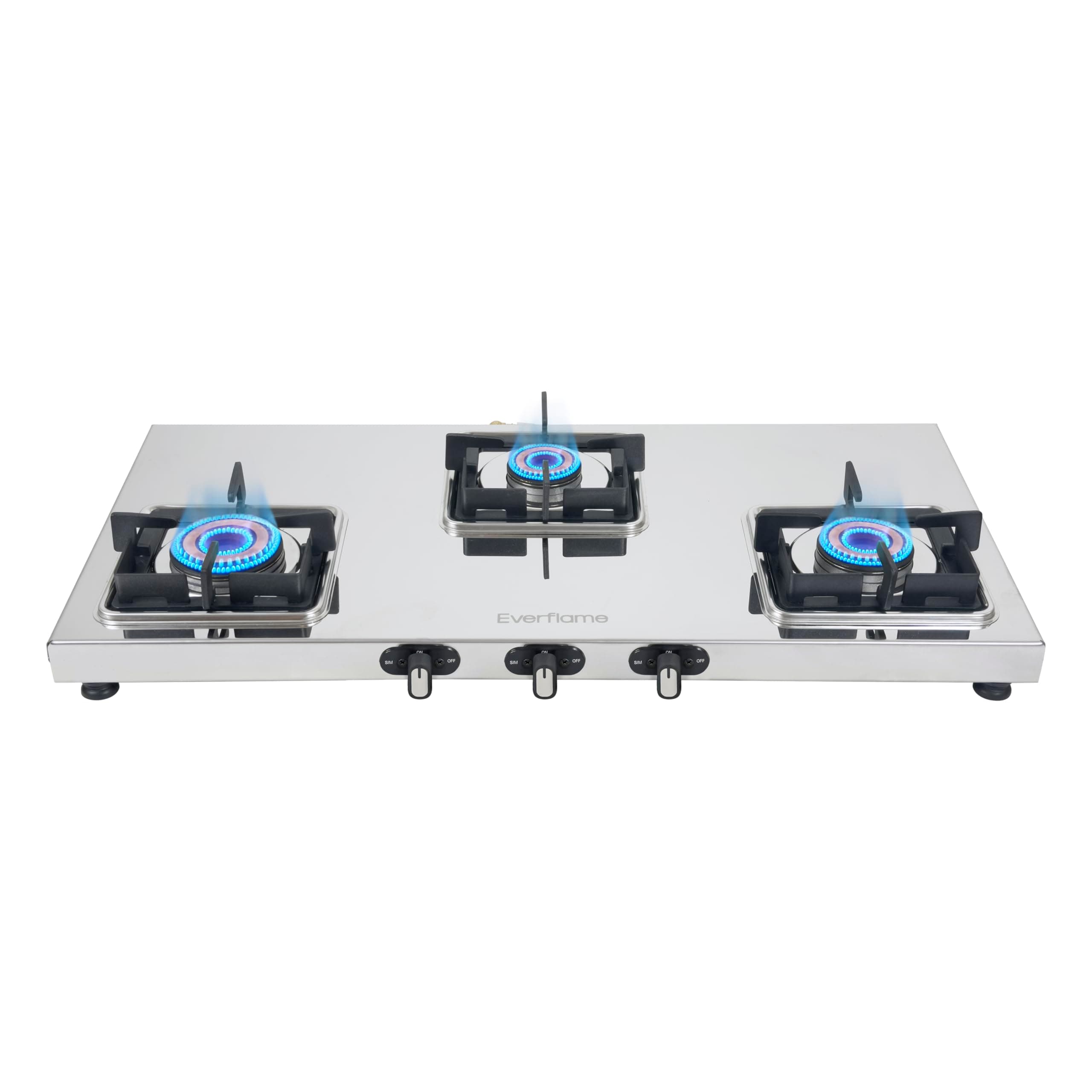 Everflame Prime Gas Stove| 3 Burner Stainless Steel Stove | Manual Ignition | LPG Stove | Gas-Saver | (1.2MM)-Thick SS Body | Brass Burner | ISI Certified | 2 Years Product Warranty + Doorstep Service