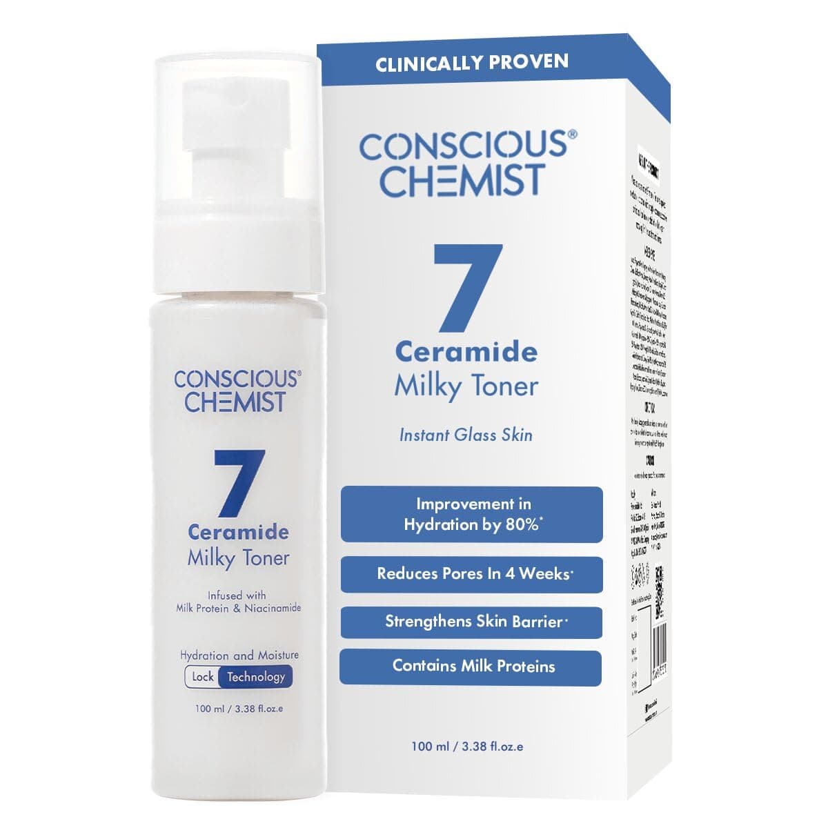 Conscious Chemist® Niacinamide & 7 Ceramide Milky Face Toner | 100ml | Alcohol-Free Hydrating Toner for Oily, Dry & Combination Skin | Pore Refining, Barrier Repair, Brightening & Smoothing | Women & Men