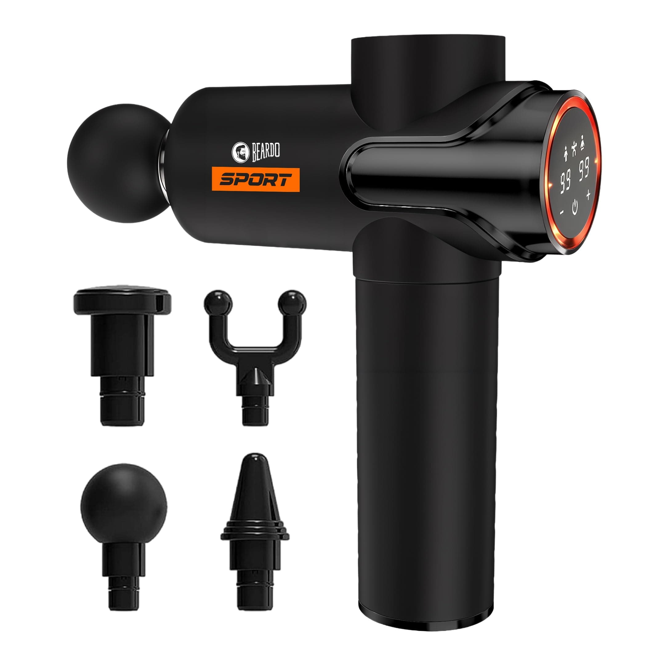 Beardo Deep Tissue Massage Gun | Sports Massager | Full Body Massager Machine for Pain Relief | 99 Performance Modes | Massage Machine for Body Pain | Faster Muscle Recovery with Multiple Attachments
