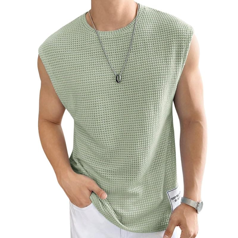 NETCLICK® Mens Waffle Tank Tops Sleeveless Round Neck Polycotton T-Shirt for Gym, Running and Outdoor