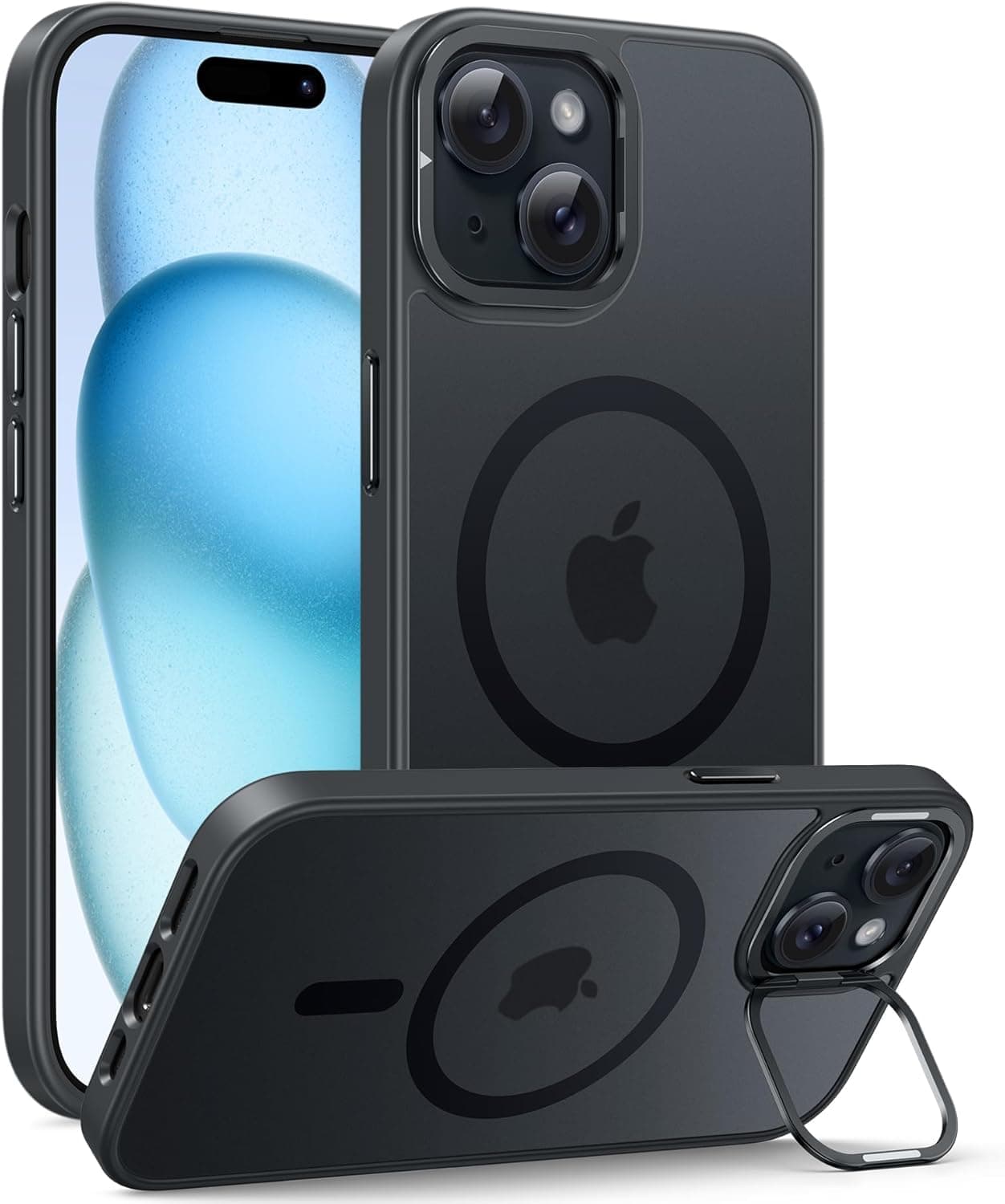 keeshar MagPro case with Stand for Apple iPhone 15 | Magnetic Compatible Protective Cover with Strong Magnetic, Shockproof Armor, Scratch Resistant Polycarbonate Hard Back | Translucent Matte Black