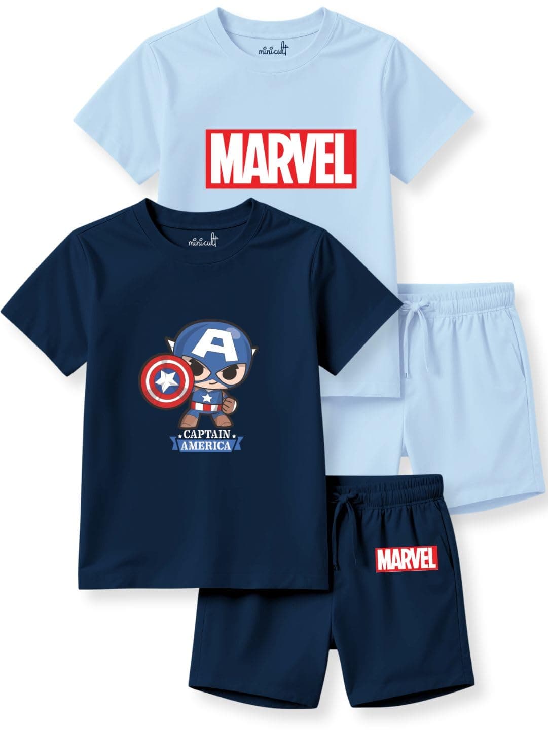 minicult kids Kids Cotton Shorts and Matching Tshirt Coord clothing set with Cute Prints Clothing Set (200gsm Cotton Fabric)(pack of 2)