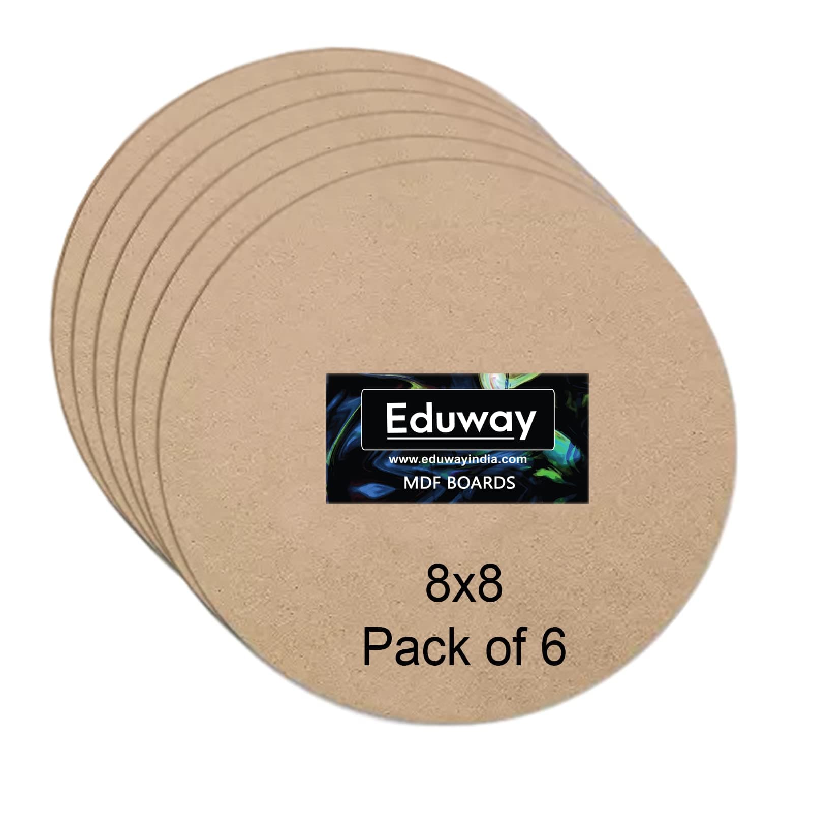 Eduway® 8 Inch Round MDF Board for Mandala, Lippan, Resin Art & Craft, 4mm Thick,Pof 6 Premium Cardboard Material for Artists, Art & Craft - Hard Cutout in Small and Large Sizes (20x20 cms)
