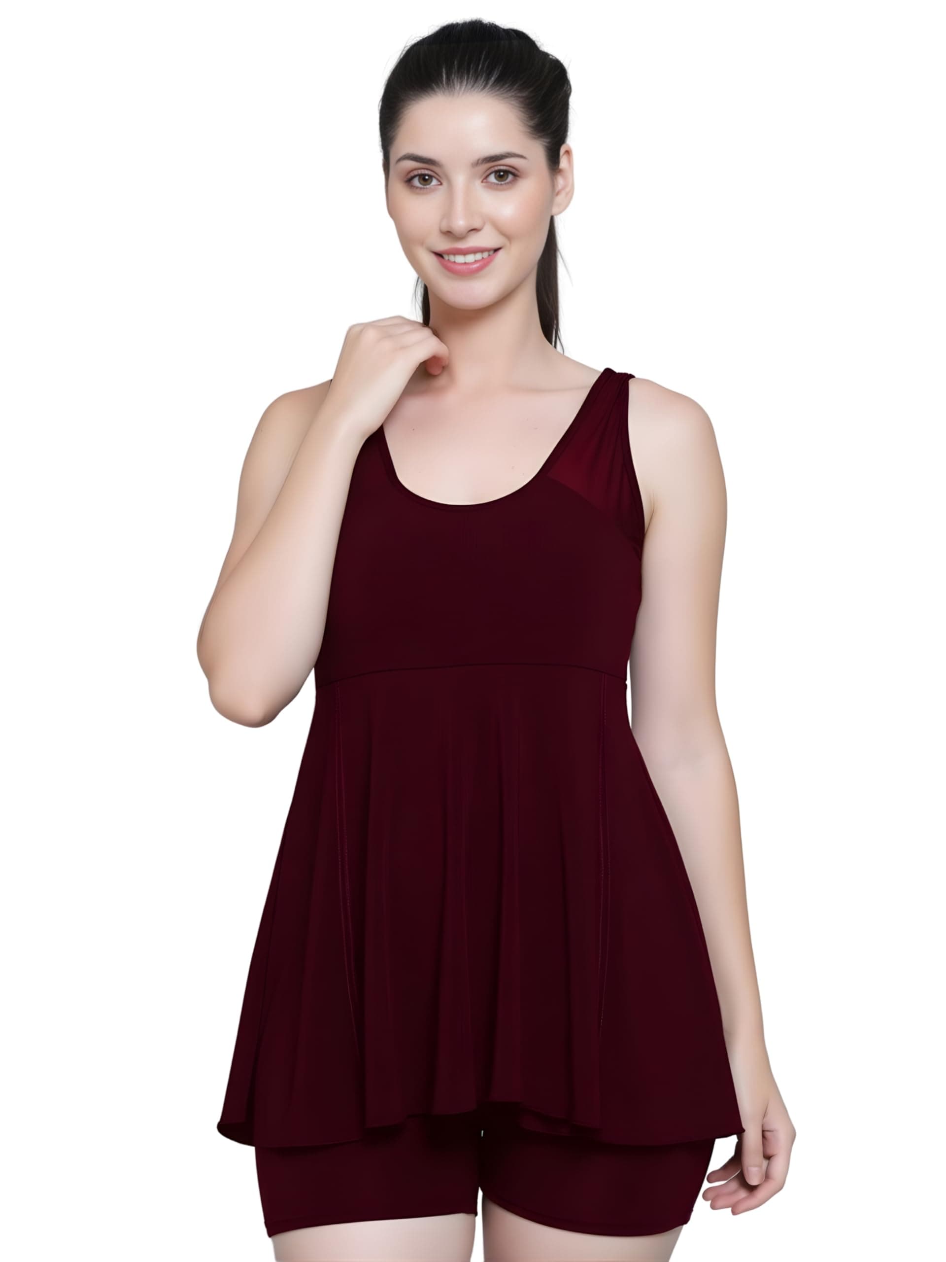 MEGASKA Women Frock Style Short Attached Padded One Piece Swimming Costume Swimdress Swimwear