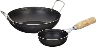 Amazon Brand - Solimo Sheet Metal Iron Cookware Set of 2 Pc (Induction Base Kadai 24 cm Dia, Tadka Pan 13 cm Dia) 100% Toxin-Free, Naturally Non-Stick, Long Lasting