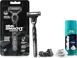 Gillette Mach3 Charcoal Shaving Razor for Men with New Enhanced Lubrastrip with a Touch of Charcoal for a Clean Close Shave & Gillette Classic Sensitive Shave Foam - 418 g (33% extra)