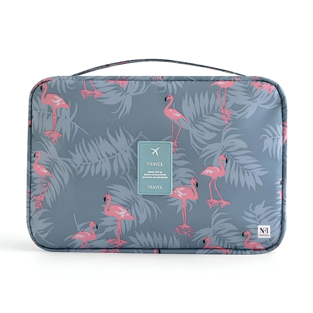 NFI essentials Makeup Pouch, Hanging Travel Toiletry Bag with Sturdy Hook, Large Portable Cosmetic Pouches for Women & Mens, Foldable Stylish Make Up Vanity Kit Organiser for Girls
