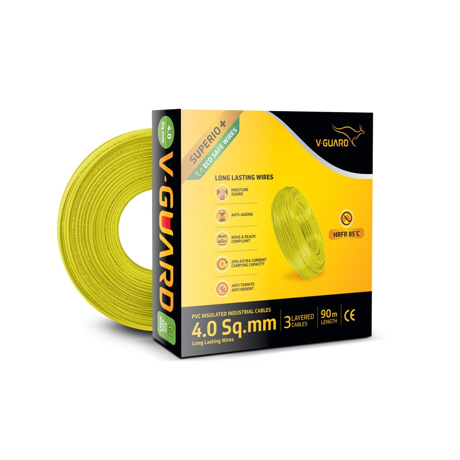 V-Guard Superio+ 4 SQ MM | 90 M | Yellow | PVC Insulated Eco Safe Wire