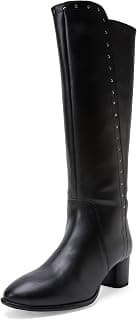 ELLE Women's Knee-High Boots with Studded Trim and Low Block Heel