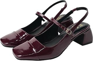 Theater Women Twiggy Mary Jane Block Heel Sandals with Square Toe and Adjustable Buckle Slingback | Cushioned Comfort for Office & Formal Wear