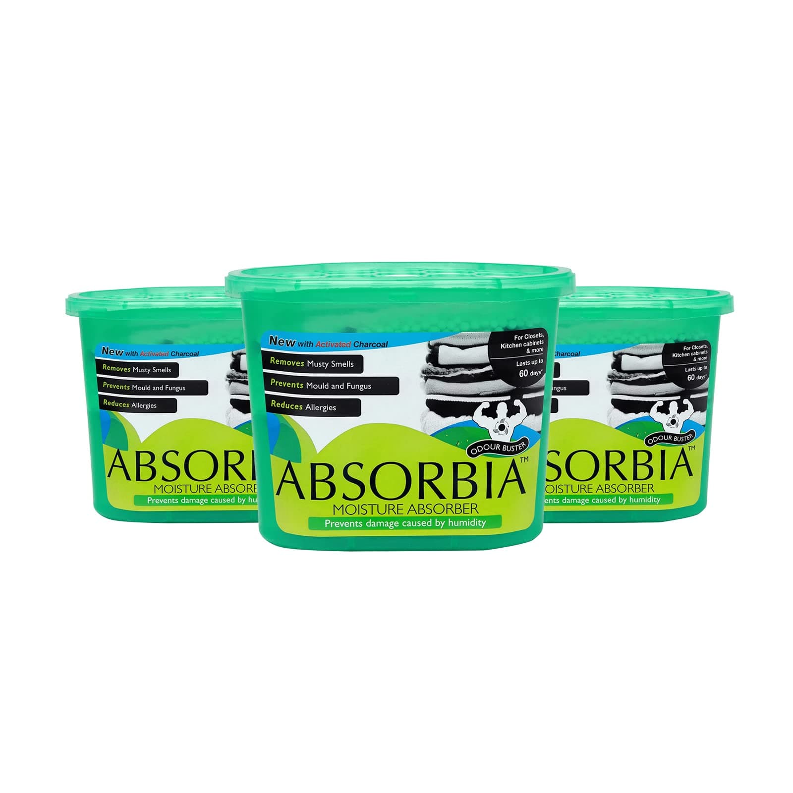 Absorbia Moisture Absorber with Activated Charcoal | Pack of 3 (600ml Each) | Moisture Absorber for Wardrobe | Dehumidifier for Room Moisture | Air Freshener for Room, Toilet | Moisture Absorbers