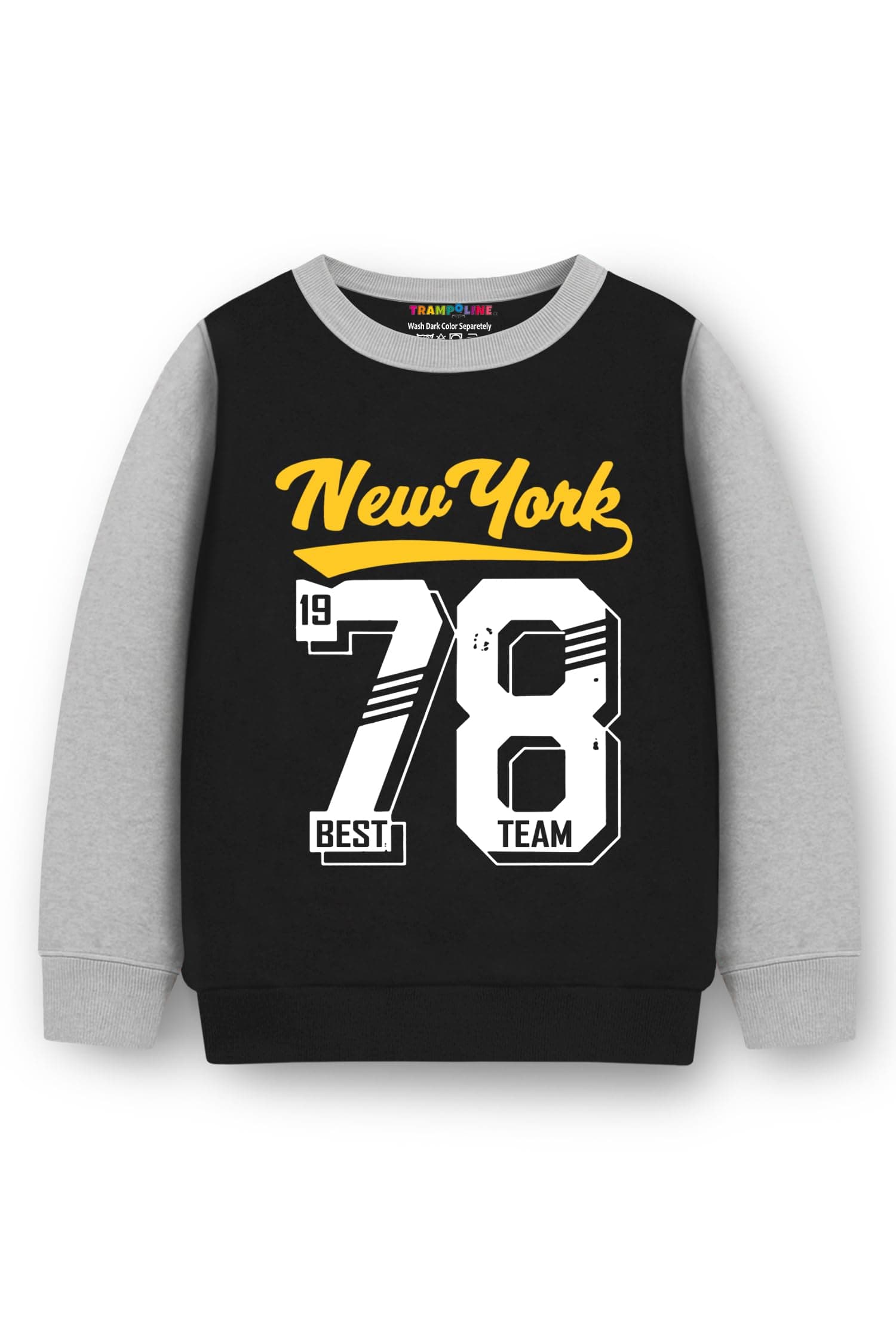 Trampoline Boys & Girls Black Grey Fleece Sweatshirt | New York 78 Print Casual Wear