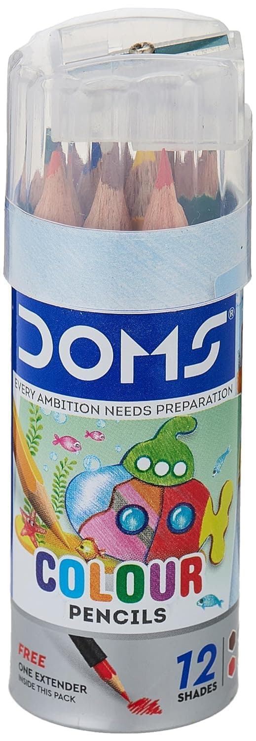 Doms Half Size Colour Pencils 12 Shades Round Tin pack, 85mm Length, with Sharpener | Ideal for return gift
