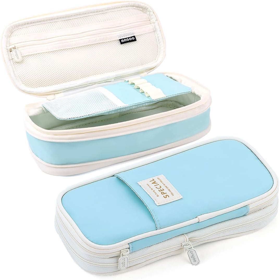 Parshya Big Capacity Pencil Cases with Compartments Pencil Pouch Aesthetic for Kids Teen Students, Expendable Stationery Organizer Pen Bag for College School Office (Special Sky Blue)