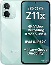 iQOO Z11x 5G (Prismatic Green, 6GB RAM, 128 GB Storage) | Dimensity 7400-Turbo Processor | 7200 mAh Battery | 4K Video Recording Front & Back | IP68 & IP69+ | Powered by OriginOS 6