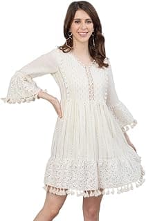 ishin Women's Cotton Above Knee Length A-Line Indo Western Dress