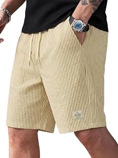 SMOWKLY Men's Cotton Casual Shorts |Striped Half Pants for Men |Comfortable | Elastic Waist with Drawstring | Lightweight & Comfortable for Beach Vacations, Casual Daily Outings & Sleepwear Bermuda Shorts
