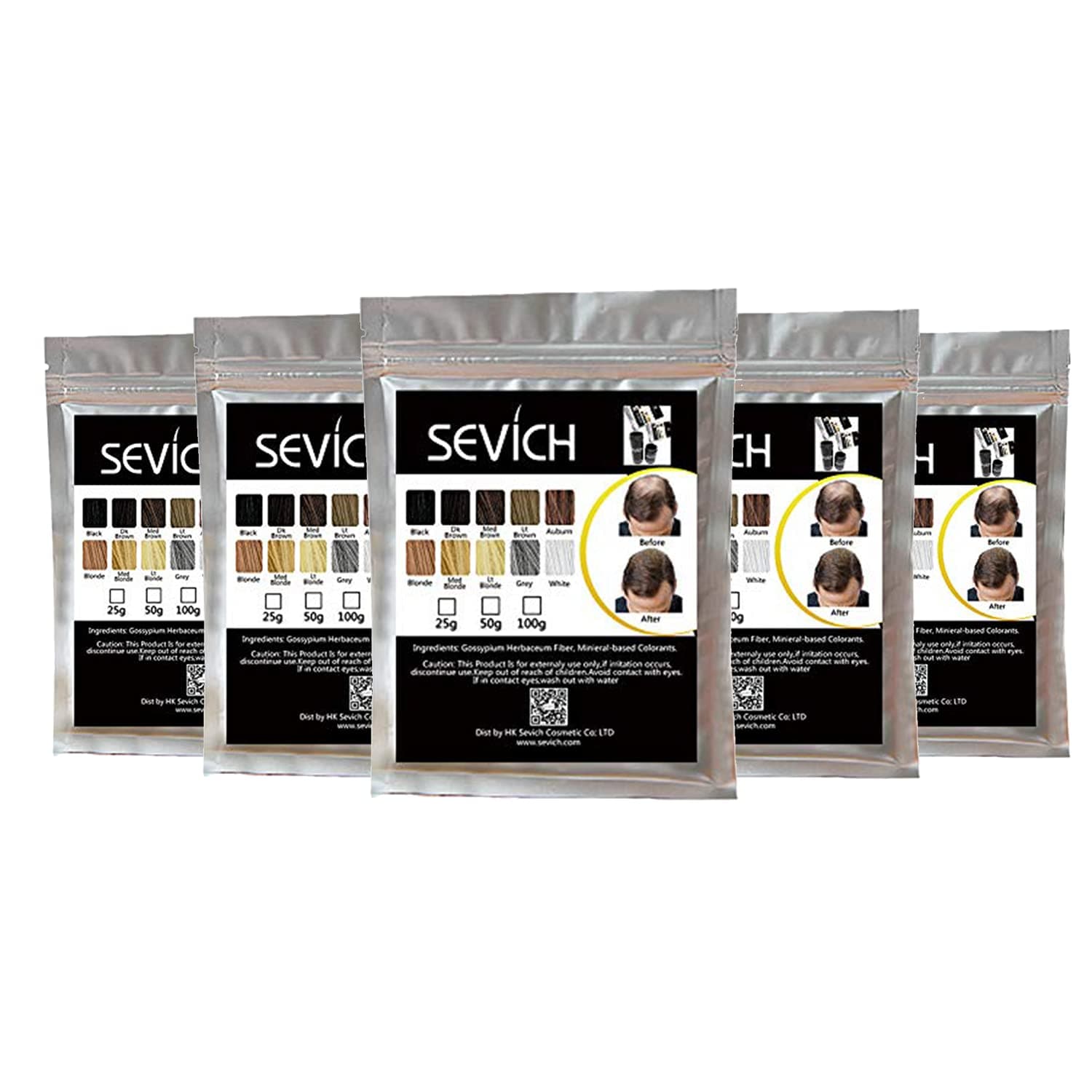 SEVICH Hair Thickening Fiber Refill Bag for Men & Women, Black Hair Fiber Powder for Fuller Looking Hair, Helps Conceal Thinning Areas, 25g Each (Pack of 5)