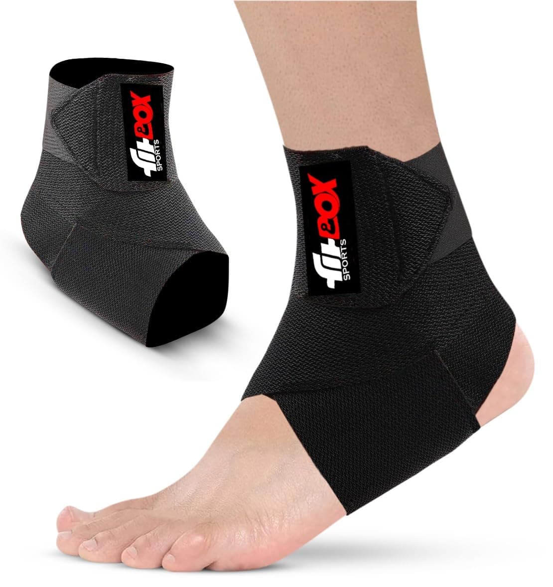 FitBox Sports Adjustable Ankle Protection Guard | Ankle Brace Support Compression Guard for Pain Relief & Recovery - Black